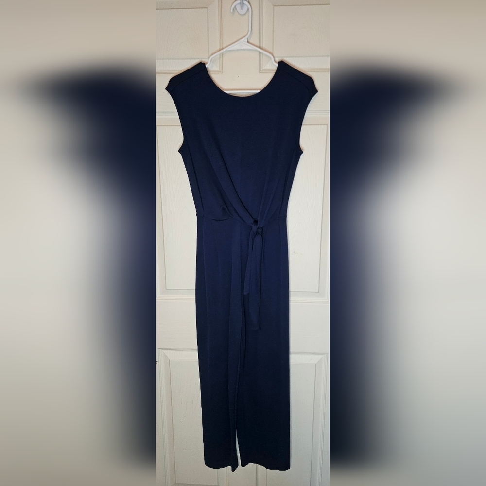Prologue Sleeveless Navy Blue Wide Leg Jumpsuit Tie Waist - Size Small